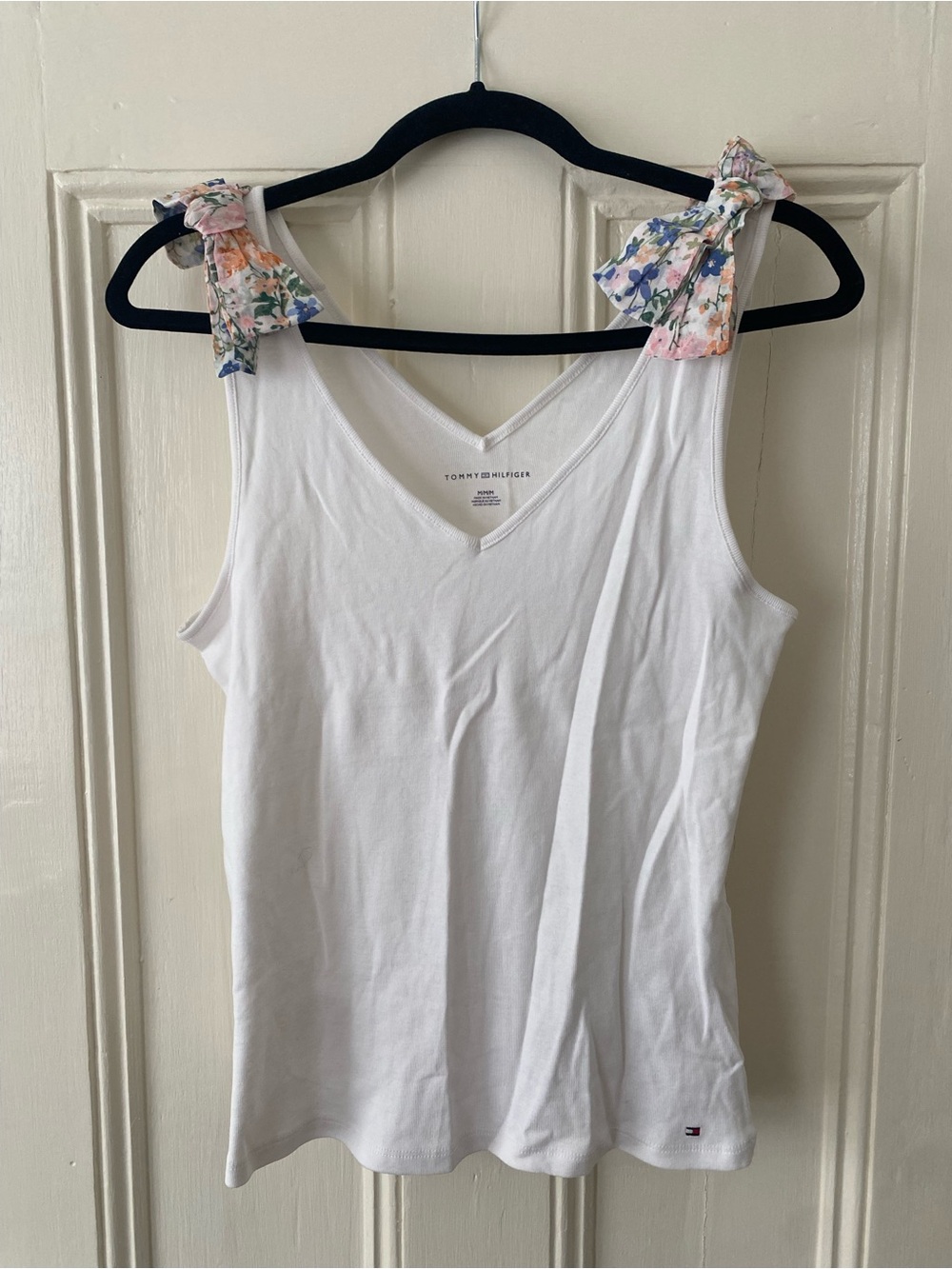 Tommy Hilfiger White V-Neck Tank with Floral Tie Straps